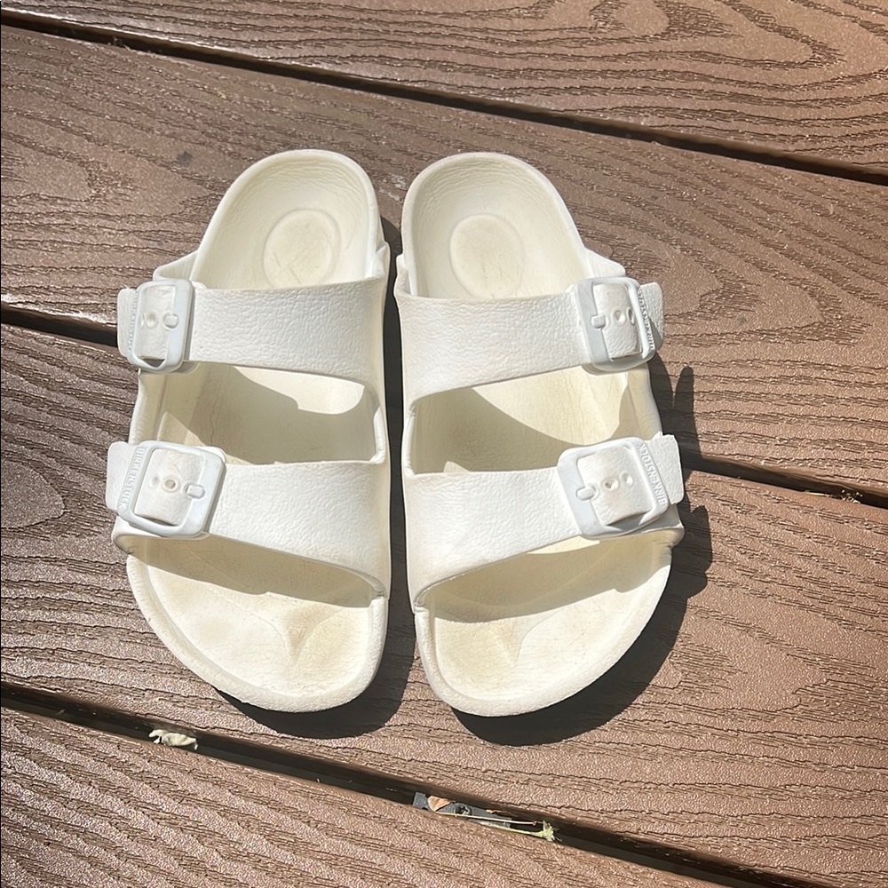 Birkenstock White Sandals with Textured Footbed and Slip-On Design